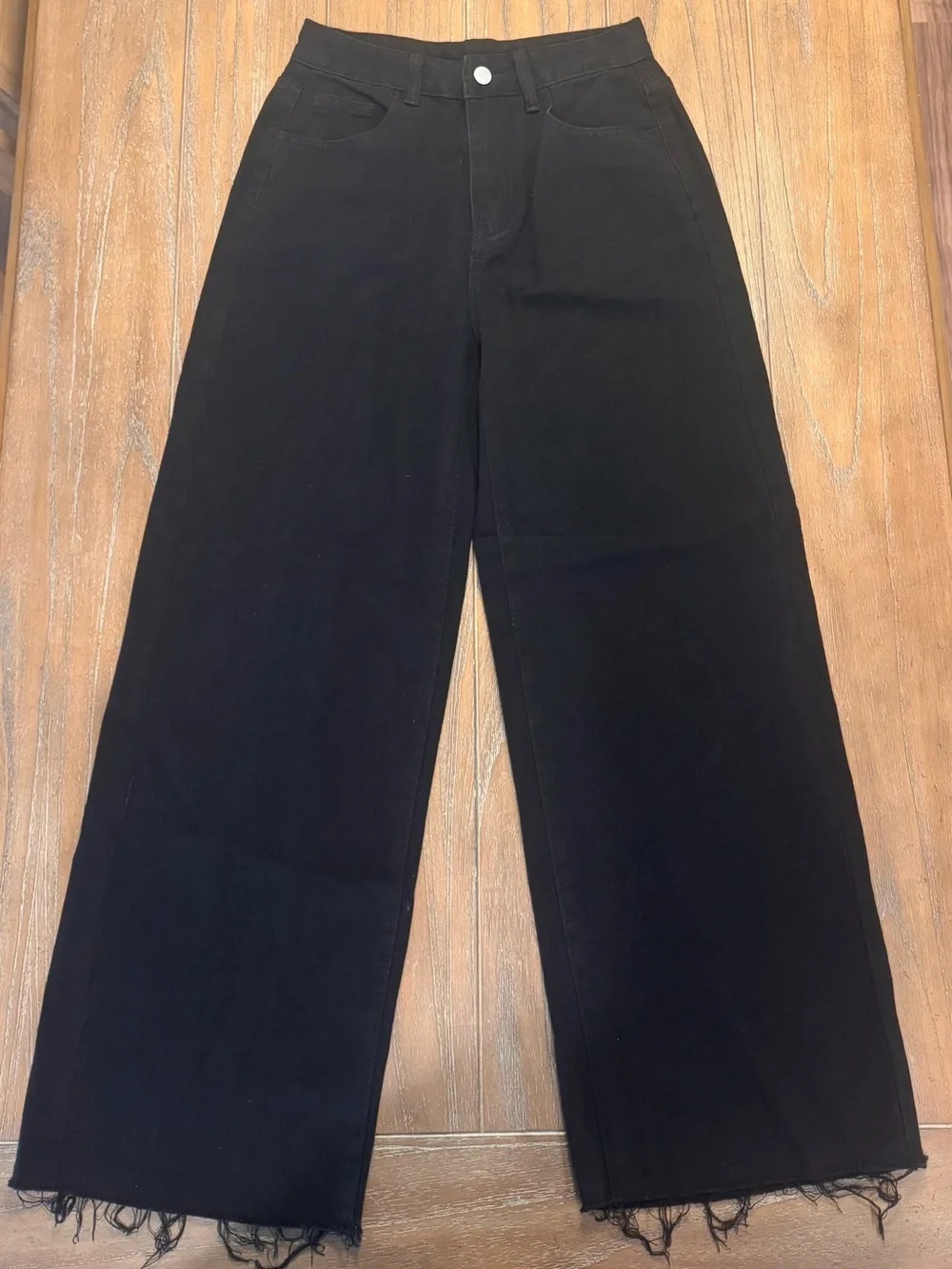 SHEIN Black Wide-Leg Chinos with Frayed Hem